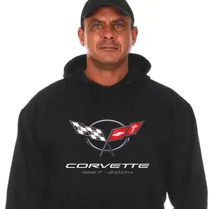 Mens Chevy Corvette Hoodie Series Logo Black Sweatshirt for Classic Car Enthusiasts Iconic Logo Comfortable Stylish Design