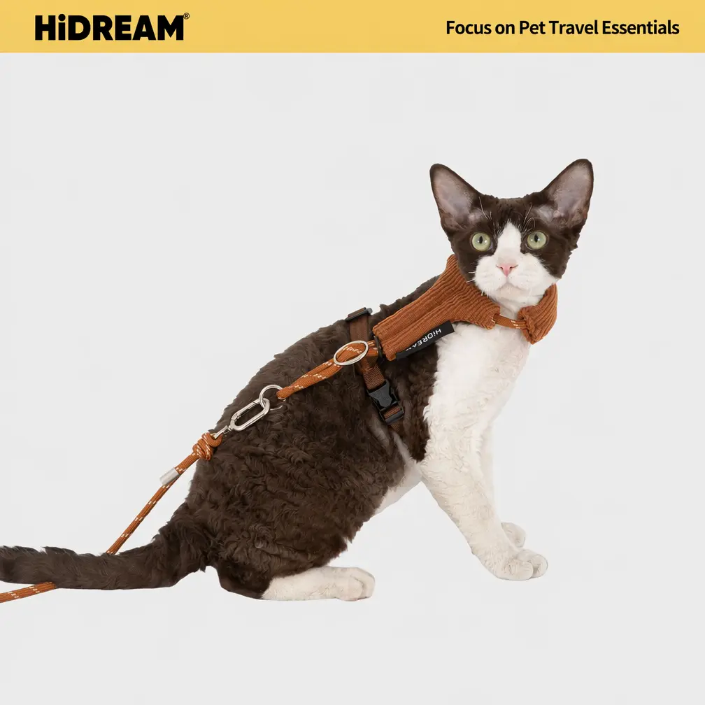 HiDREAM Adjustable Corduroy Cat Harness & Leash Set – Escape-Resistant Hands-Free Design