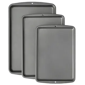 Steel Non-Stick Baking Pan Set, 3-Piece，These Cookie Sheet Pans are Non-toxic, Dent, Warp, and Rust Resistant. Made with Heavy Gauge Carbon Steel for Oven Baking Sheets. Bakeware Stainless