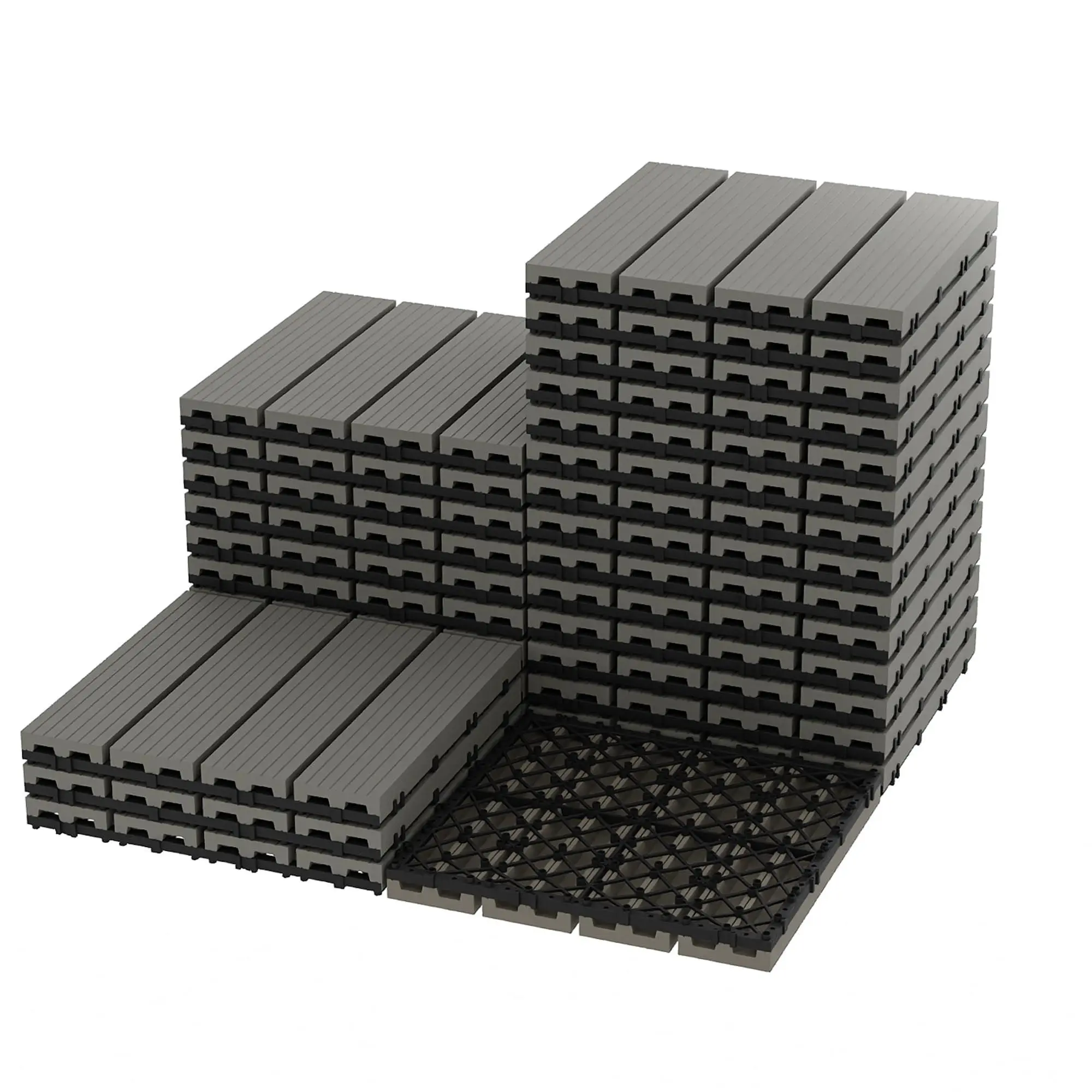 Gaomon Interlocking Deck Tiles - 27-Pack 12"x12" Eco-Friendly Low-Maintenance Polymer Blend Wood Grain Composite, Waterproof, Snap-Together, Anti-Slip Open Grid Textured Patio Flooring for Indoor, Outdoor, Bathrooms (Grey, 27 Sq ft)