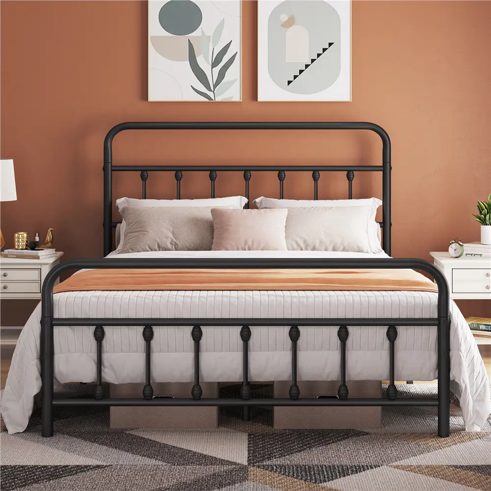 Yaheetech Classic Metal Platform Bed Frame Bed Base with Victorian Style Iron-Art Headboard/Footboard/Under Bed Storage/No Box Spring Needed, Black,dorm essentials,home decor