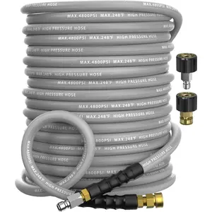 3/8"  Washer Hose 100FT 4800 PSI, Kink Resistant Steel Braided Layer & NonMarking Rubber for Hot/Cold Water, High Power Washer Hose With 3/8 Inch Quick Connect & M22 Fitting, Gray