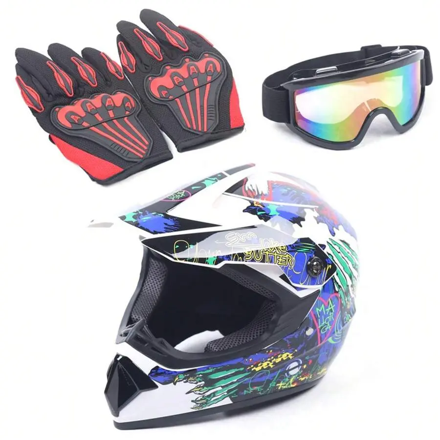 Adult Helmet With DOT Certification, Gloves, And Goggles Set For Dirt Bike, Motocross, Motorcycle, And ATV – Full Protective Gear Kit For Off-Road Riding, Ensures Safety And Comfort In All Terrains