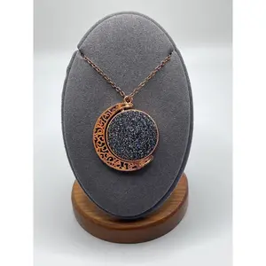 Stainless Steel Rotating Moon Pendant Necklace, Rose Gold-Midnight