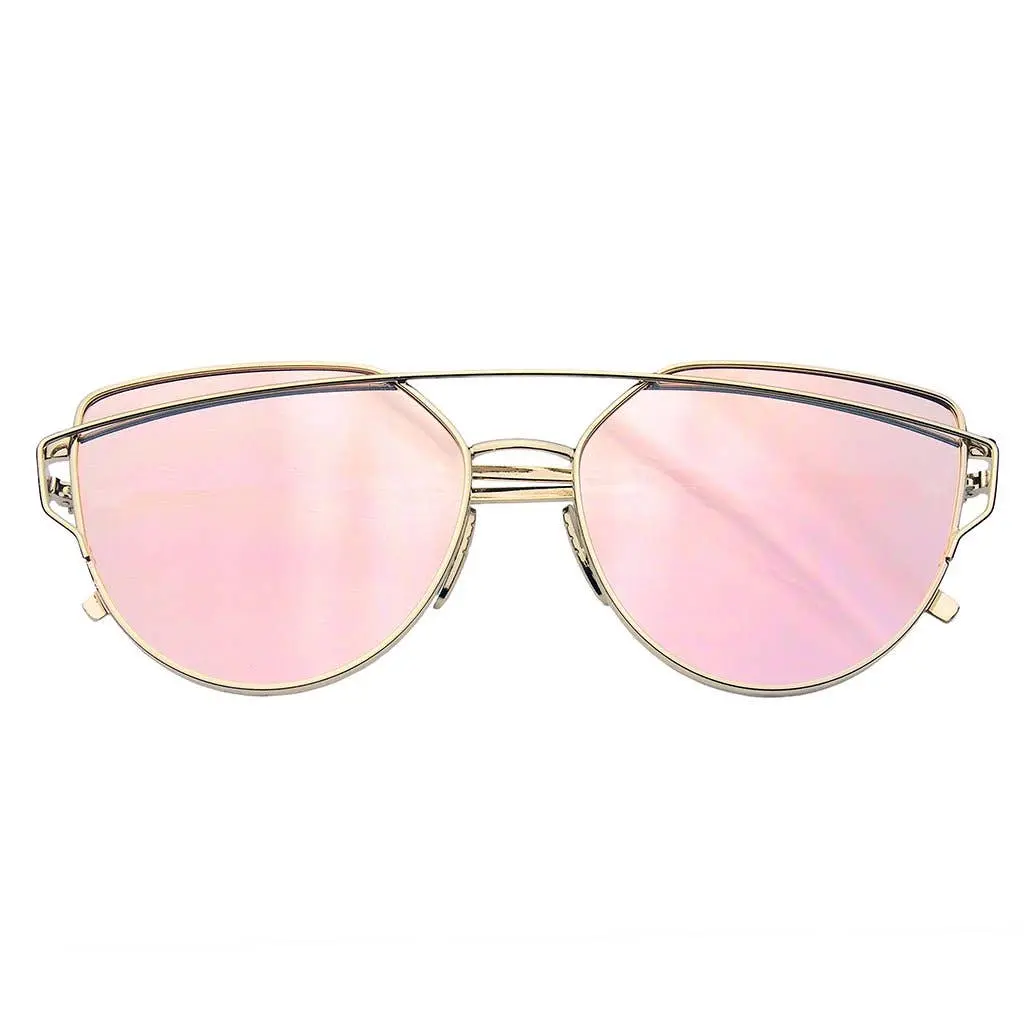 Cat Eye Mirrored Flat Lenses Aviator Sunglasses Metal Frame
