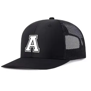 Custom Initial Letter A to T Trucker Hat Mesh Snapback Baseball Cap Retro Distressed Outdoor Sports Sun Hat for Men Women Team Matching Group Travel Varsity Identity Gift Adult Fit