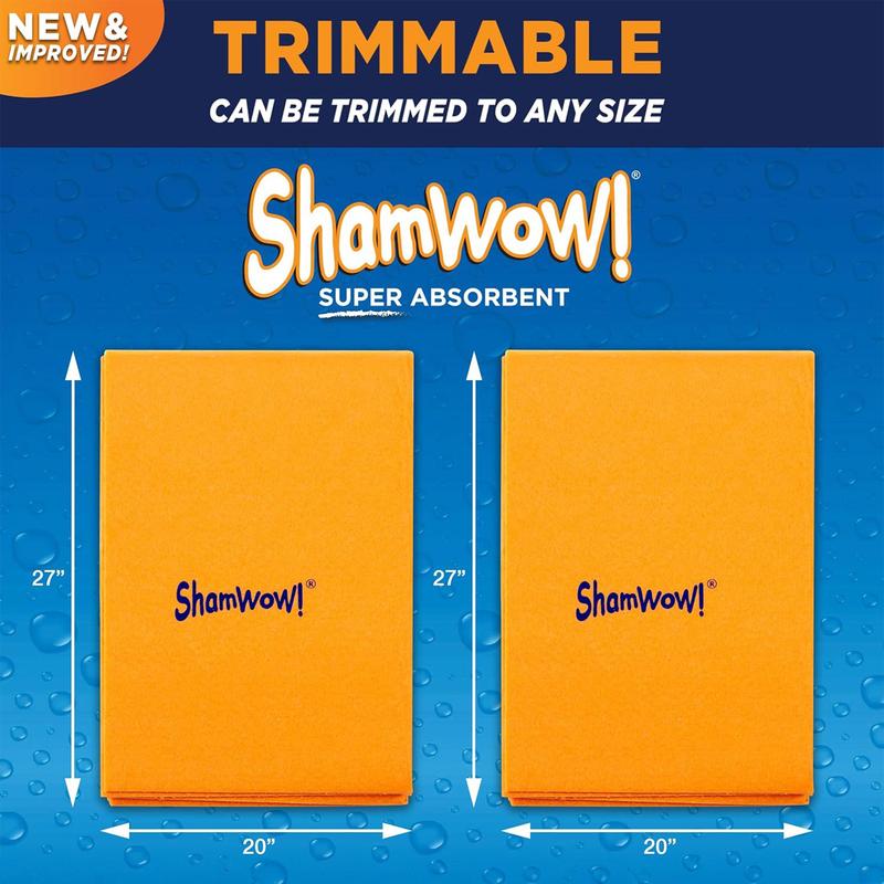 ShamWow Original Absorbent Multi-Purpose Cleaning Shammy Chamois Towel Cloth 20x23.5 In Machine Washable Trimmable Holds 10X its Weight in Liquid