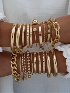 Women's Bracelet Set, Thick Imitation Pearl Jewelry, Wide Chain Bracelets, Perfect for Daily Wear and Parties, Ideal Gift for Women