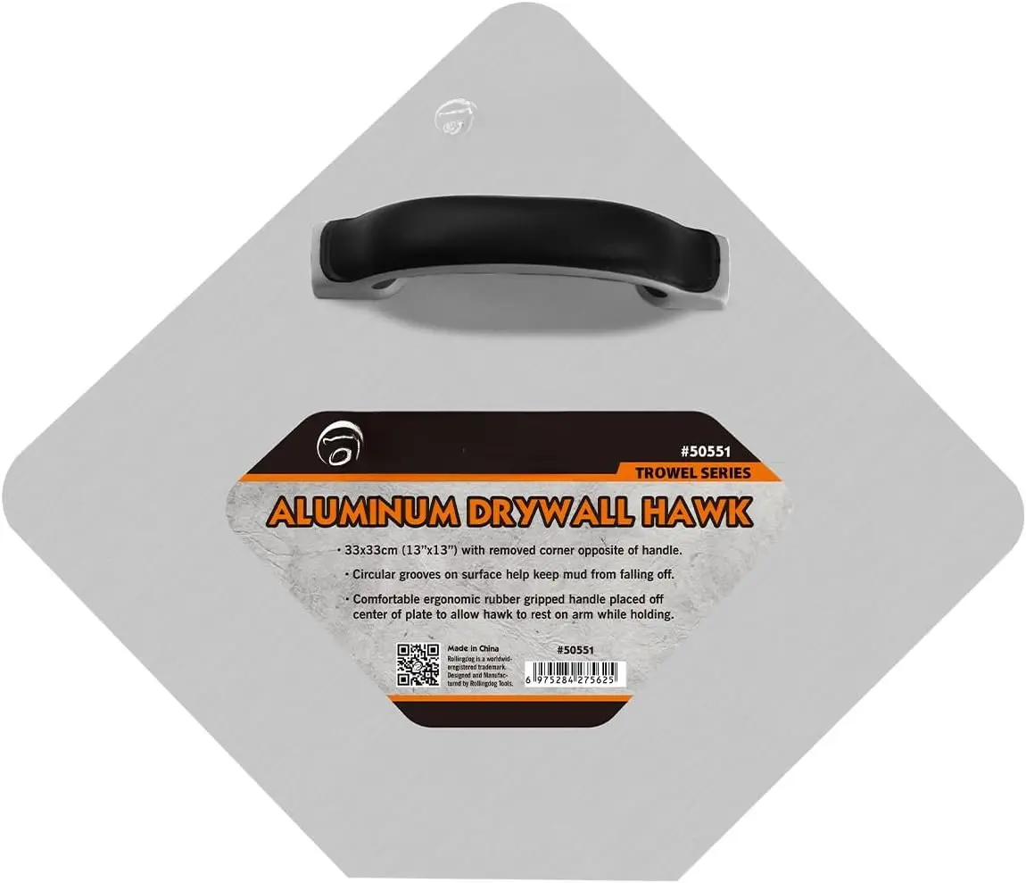13"  Drywall Hawk - Professional Plastering Tool with Anti-Spill Grooves & Offset Handle,Mortar Pan for Joint Compound, Stucco, and Epoxy