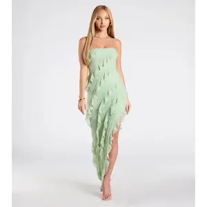 Ellie Ruffled Lace High Slit Formal Dress