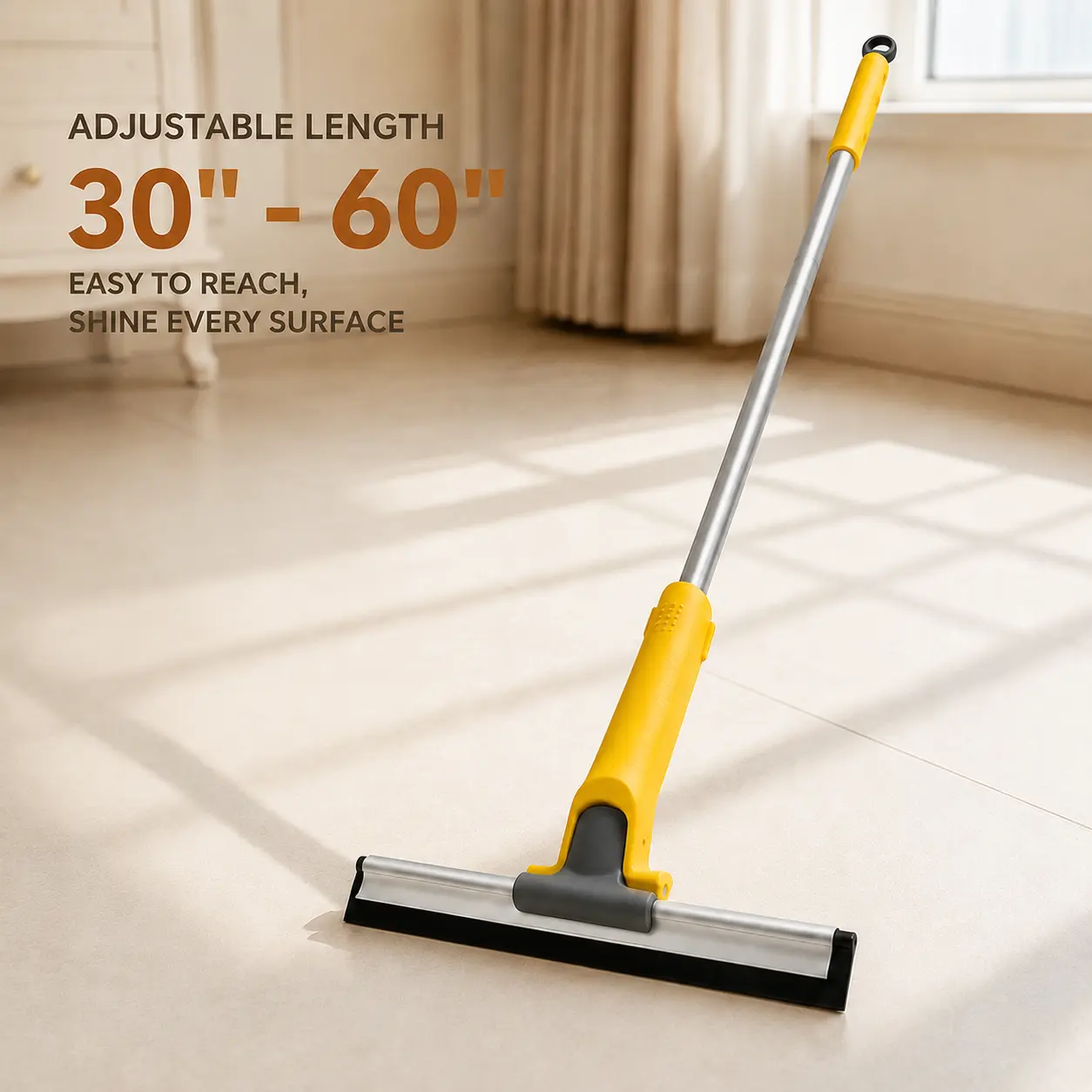 2-in-1 Window Squeegee Cleaner with 30"-60" Extendable Pole, High-Reach Tool with Microfiber Scrub Pad, Rubber Squeegee & Wipe for Windows, Shower Doors, Car Windshields