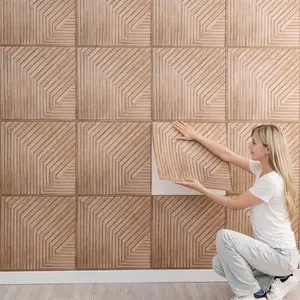 10Pcs 3D Foam Wall Panels Self Adhesive Waterproof Soundproof Wallpaper Stickers, Anti-Collision Moistureproof Wall Decor, Peel and Stick Art Mural Panel for Bathroom Bedroom Living Room Home Renovation, 19.69x19.69 Inch