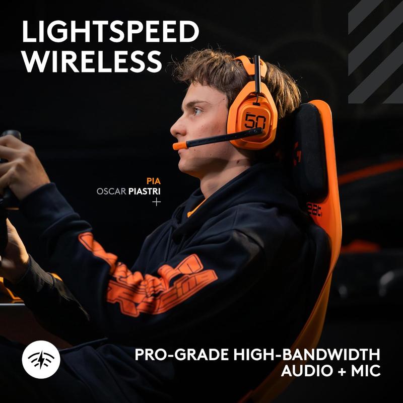Logitech G Astro A50 X LIGHTSPEED Wireless Gaming Headset McLaren Edition + Base Station, PRO-G GRAPHENE, PLAYSYNC across Xbox Series X|S + PS5 + PC/mac, Bluetooth, HDMI 2.1 Passthru - Papaya Papaya (McLaren) A50X | PLAYSYNC Audio & Video Headset