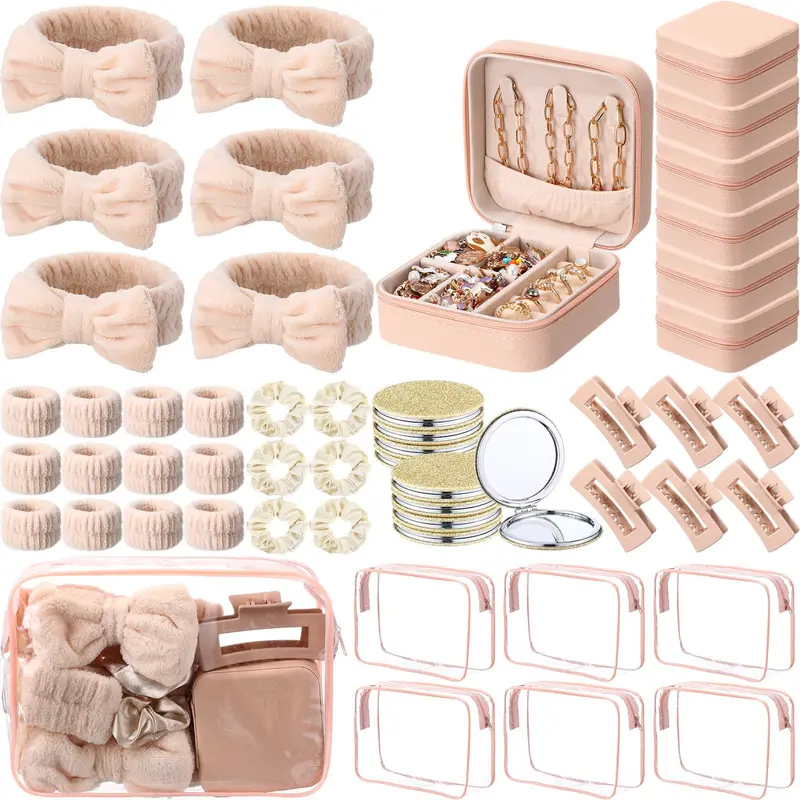 Spa Party Favors for Girls, 6 Pack Self Care Gift Set with Facial Headband, Wrist Wash Bands, Cosmetic Bag, Mirror and Hair Accessories, Birthday Party Gifts for Teens, Sleepover and Girls Night