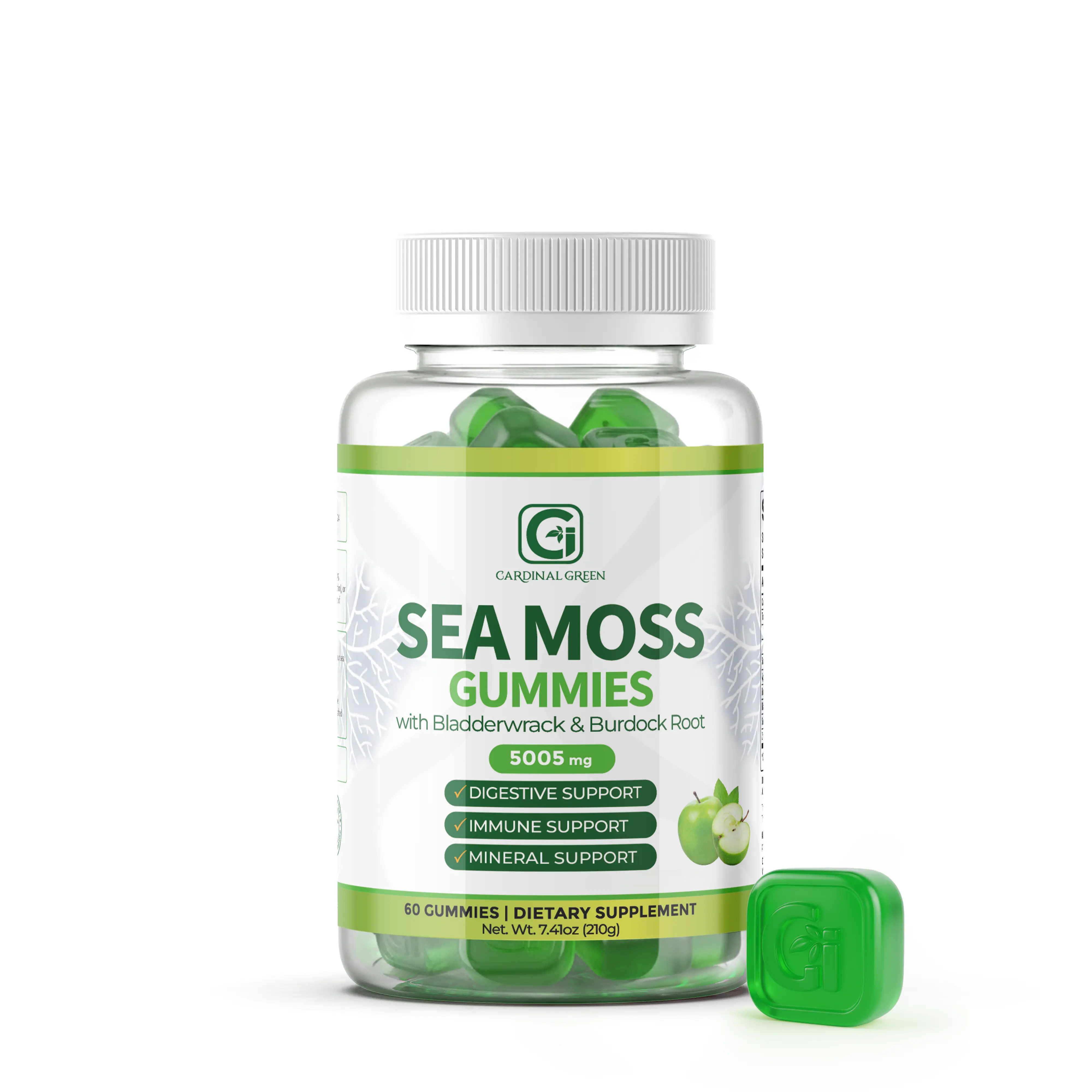 CGI-Green Green Apple Sea Moss Gummies | Wildcrafted Caribbean Sea Moss, Bladderwrack & Burdock Root