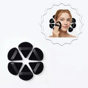 6PCS Triangle Powder Puff Set, Soft Velour Makeup Puff for Loose Powder, Reusable Face Makeup Sponge Applicator for Foundation, BB Cream, Blush & Setting Powder, Wet and Dry Use, Black