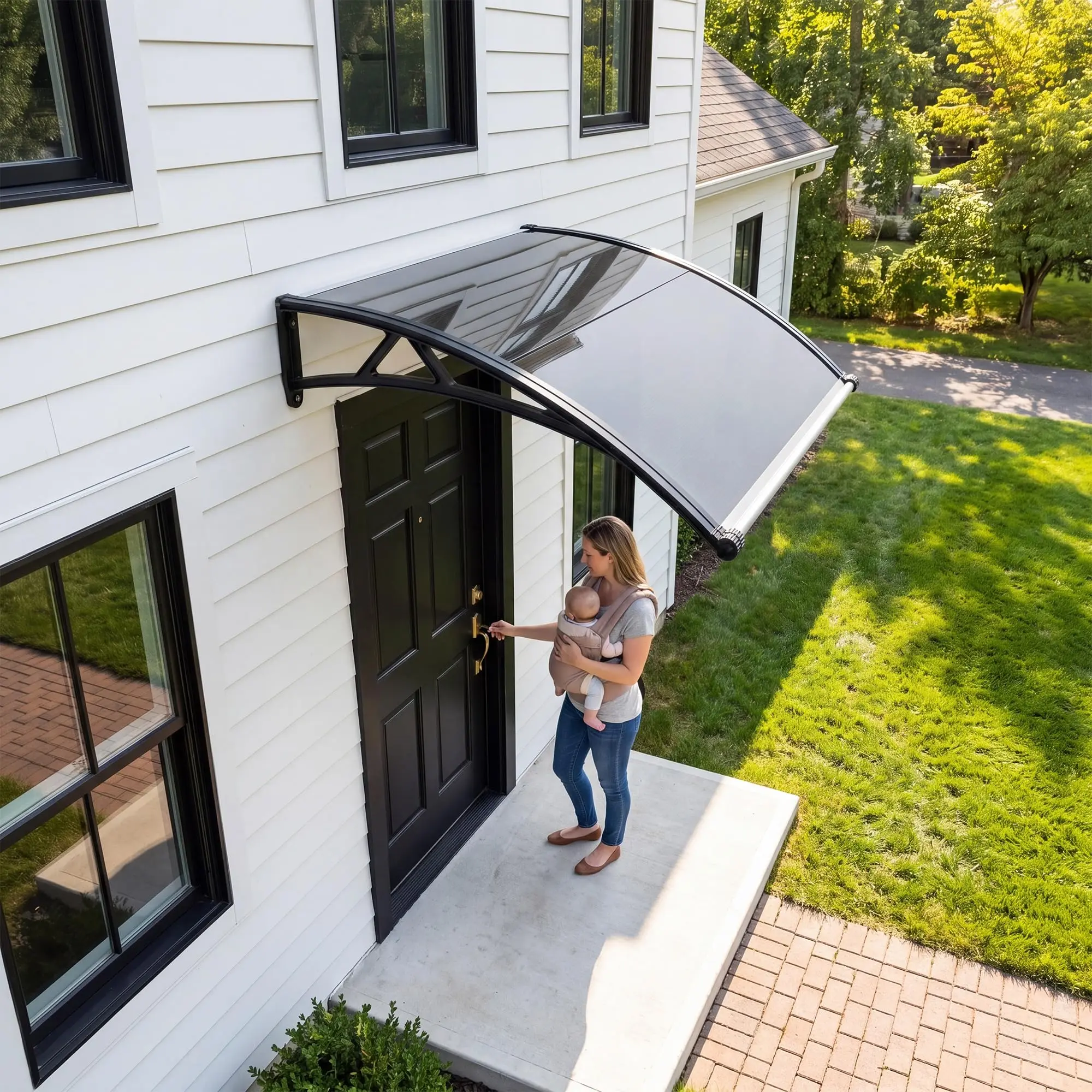 Garvee Upgraded Polycarbonate Awning Canopy, UV Resistant, Weatherproof Rain Shelter, Sturdy Aluminum Frame, Transparent Roof Panel, Easy Installation, Fits Window & Door