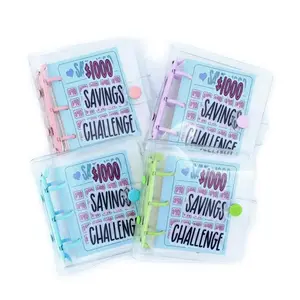 Mini Money Saving Binder, $1000 Money Saving Challenge Book Budget Binder with Envelopes Portable Deposit Anytime Anywhere， Money Saving Challenge Clear Loose Leaf Book, Office Supplies，A6 Budget Binder，Aesthetic Pastel Blue
