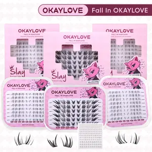 OKAYLOVE Feline Lash Clusters Cat Eye Upper Eyelash Clusters| Lower Lash Clusters Normal | Pre-made Glue Slay Style Invisible Eyelashes Clusters Self Adhesive Bottom Lash Clusters Only Lash CLusters