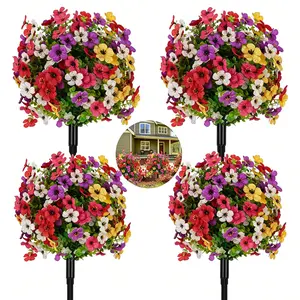 2Set 13in Artificial violet potted ball-shaped trees, equipped with ground stakes. UV-resistant artificial shrubs, realistic evergreen faux plants, perfect for indoor and outdoor porch and garden decoration. (Vase not included)