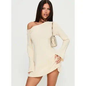 Jaede Off Shoulder Knit Mini Dress Cream