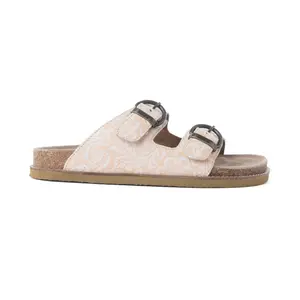 Myra Desert Lily Embossed Leather Sandals in Antique White
