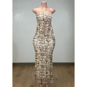 LUANA BROWN MESH PRINTED HALTER TOP & MAXI SKIRT SET