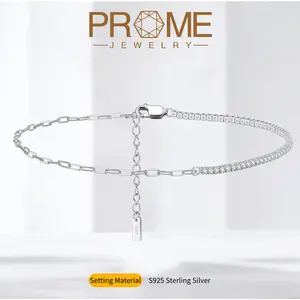 (SA007)S925 Sterling Silver Fashion Link Anklet Adjustable Length Unique Toggle & Tennis Link Design Elegant & Versatile Perfect Gift for Women Daily Wear