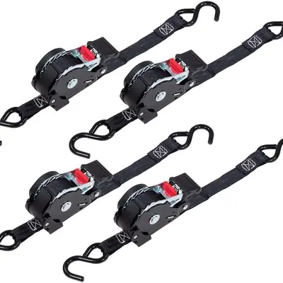 HandT USA Based Retractable Ratchet Straps (4PK) 1in Haiti