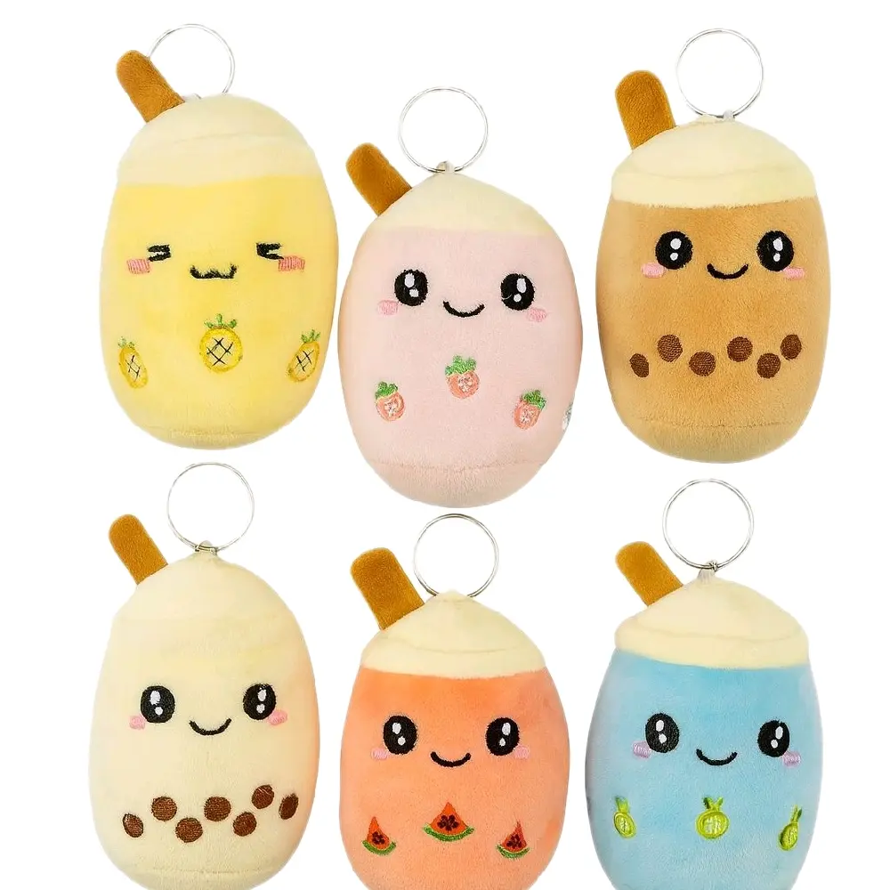 Bucket Ed 6-Pack Cute Boba Tea Soft Doll Keychains, Kawaii Cartoon Plush Squishy Stuffed Figures with Smiley Faces, Cute Plush Keychains for Teens’ Bags, Backpacks Party Favors Collectors, Soft Doll Keychain