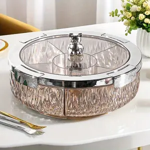Transparent Fruit Bowl with Multiple Compartments, Pet Material, Sealed Lid, Perfect for Displaying Fruits, Snacks, Nuts, and Desserts