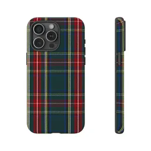 [Free Gift 5pcs Sticker] Heritage Green Tartan Plaid Phone Case for iPhone 17 16 15 14 13 12 11 Pro Max • Aesthetic Dark Academia Tough Case • Dual Layer Shockproof