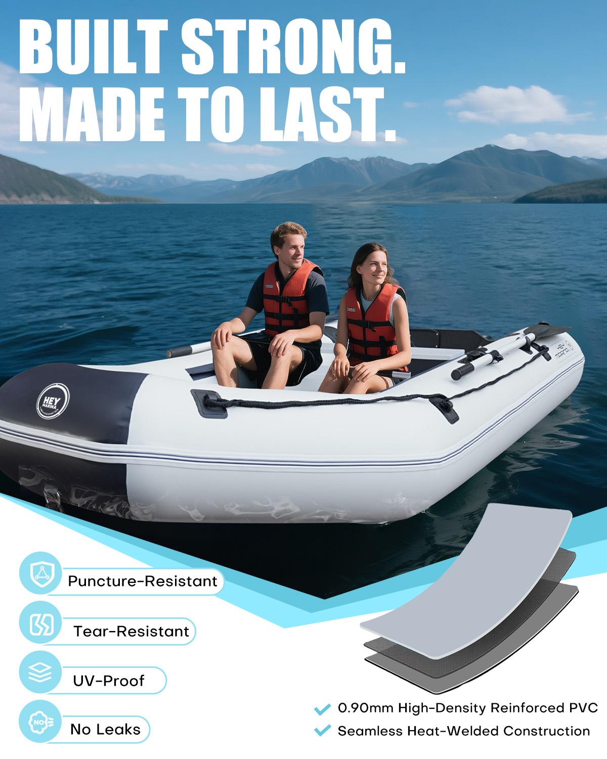 10' x 5' HEYMARINA Inflatable Boat Dinghy, Heavy Duty Blow Up Raft for Fishing, Family Adventure, Lakes, Rivers & Coastal Water