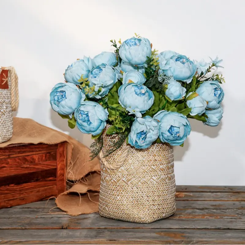 3pcs 20-Inch Vintage Artificial Peony Blue Flowers, Realistic Look, Wedding Decor, Home Office, Christmas Centerpiece, Floral Arrangement