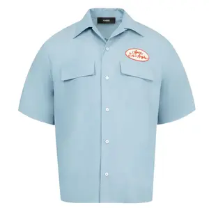 Amiri Station Patch Ashley Blue Bowling Shirt Size XXL (MSRP: $1,290)