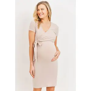 Soft Baby Terry Maternity Nursing Wrap Dress (Taupe)