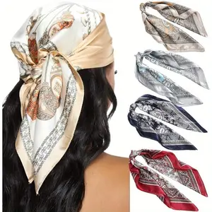 4 Pcs 23'' Square Satin Head Scarves Satin Bandanas for Women Headband Scarves Silk Feeling Scarf Boho Headwear