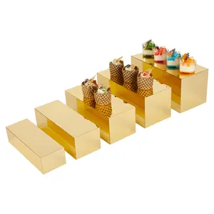 Acrylic Food Display Risers, Gold Risers Boxes 5Pcs Rectangular Display Stand Shelf Buffet Risers for Catering Dessert Buffet Table, Parties, Weddings, Collectibles Shoes Display