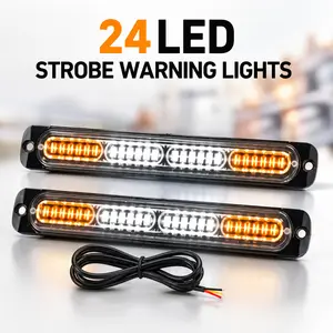 Super Bright 24 LED Emergency Strobe   Bar, Easy to Install Ultra Slim 12V-24V White Amber Warning Hazard  for Truck Van Pickup Multicolor Car Lights