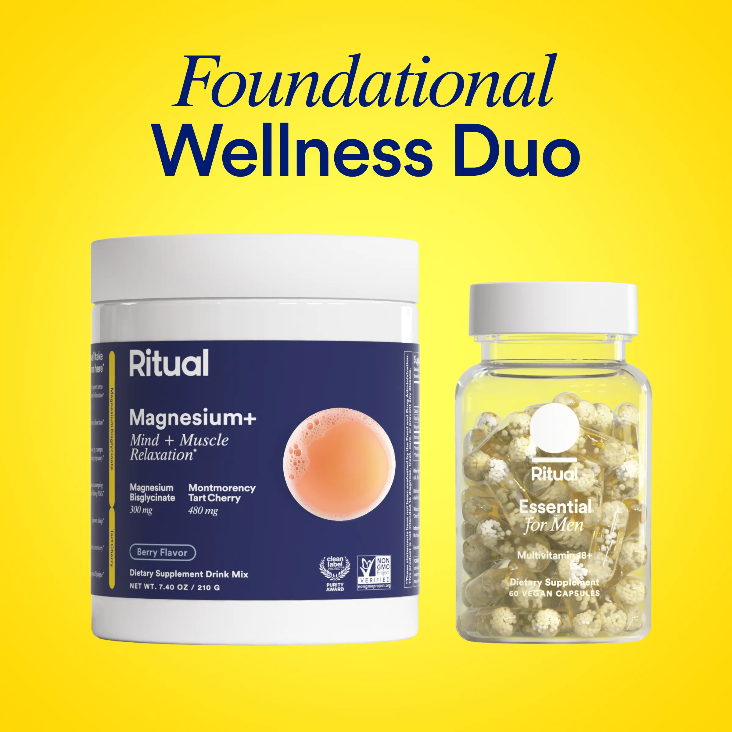Ritual’s Foundational Wellness Duo with Ritual’s Essential Multivitamin for Women 18+ to Support Foundational Health and Magnesium+ Drink Mix, for Mind and Muscle Relaxation, 30 Day Supply