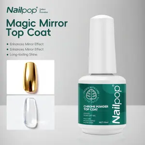 1Pc 15ml No Wipe Gel Top Coat Nail Polish Chrome Finish High Gloss Shiny Long Lasting Clear UV LED Gel Nail Polish For Home DIY Salon Spring Easter Manicure Gift UV Light Gel