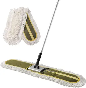 CLEANHOME 36" Commercial Dust Mop with 59" Extendable Handle, Microfiber Mop Pad, Green Color, Heavy-Duty Construction for Hardwood, Tiles, Marble, Gym & Household - Broom