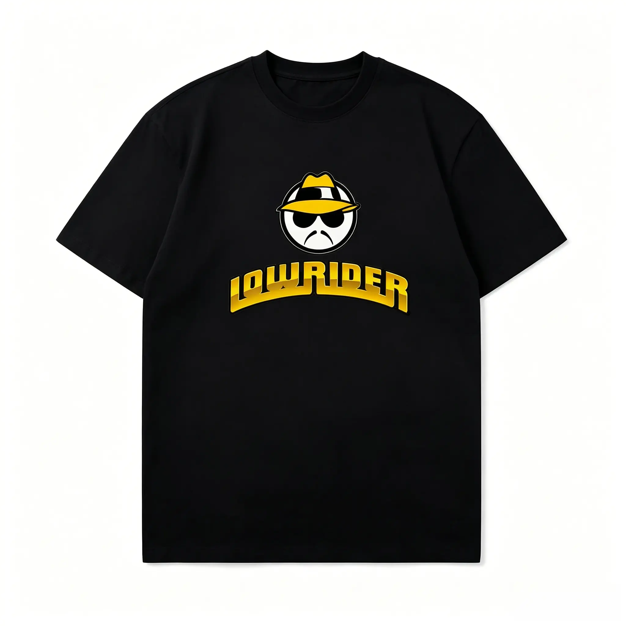 Men'S Lowrider Graphic T-Shirt - Bold Yellow Lettering & Smiling Character Print, Breathable Round Neck Casual Tee for Spring/Summer, Outdoor & Casual Attire - Lowrider Culture Apparel for Adults, Lowrider, Racing Shirt For Men, Car Shirt For Men, Graphic