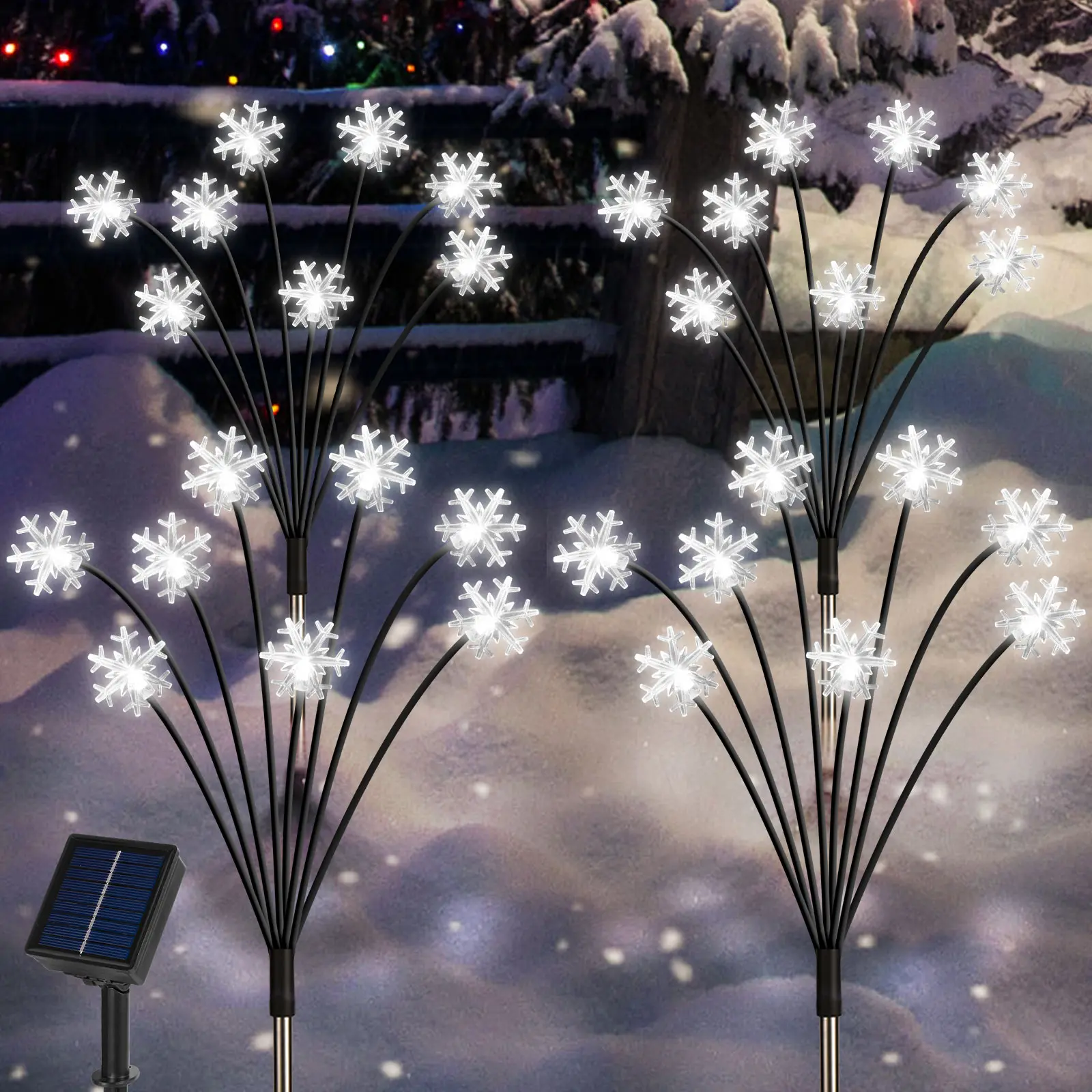 Snowflake Solar Christmas Decoration Set of 4, 8 Modes Solar Firefly Swaying Garden Lights Pathway Stake Lights, Outdoor Solar Christmas Lights Decor