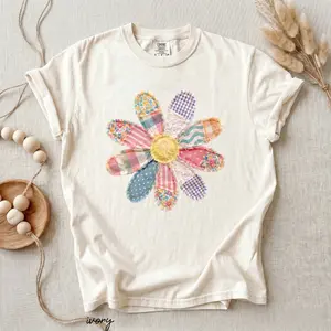Comfort Colors Faux Patchwork Daisy TShirt, Summer Tee, Cottagecore Floral Graphic Tee, Floral Tshirt, Gift for Her