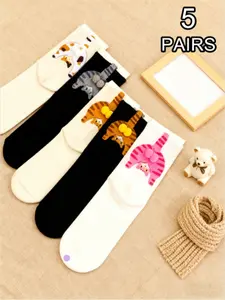 5 pairs of cute pet cat buttocks mid-calf Fitted socks