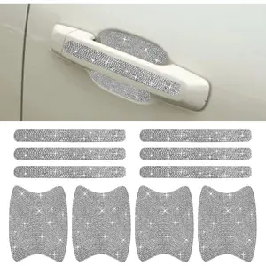 10 count Bling  Door Handle Protector,  Rhinestone Anti-Scratch  Bowl Decoration Sticker Decal,  Auto Exterior Door Protective Covers Accessories for Women (White)