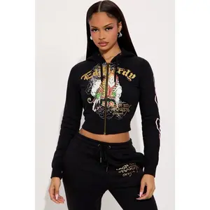 Ed Hardy Tiger Cliff Zip Up Hoodie - Black N