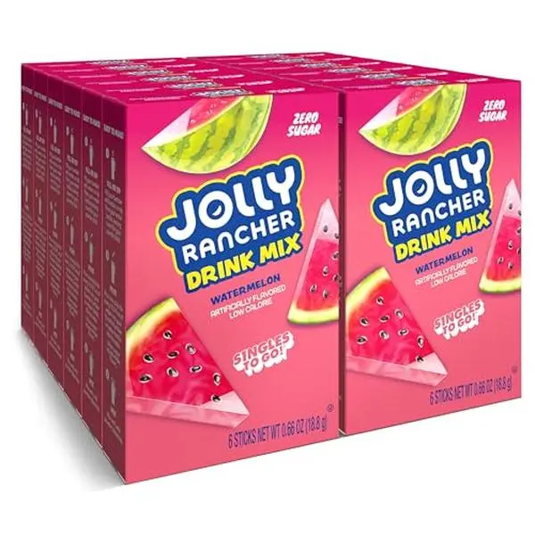 Jolly Rancher Singles To Go Powdered Drink Mix, Watermelon, 12 Boxes with 6 Packets Each - 72 Total Servings, Sugar-Free Drink Powder, Just Add Water, 0.66 Ounce (Pack of 12)