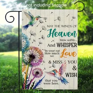 May The Winds Of Heaven Blow Softly Garden Yard Flag | Double Sided Memorial & Remembrance Design with Vibrant Flowers & Hummingbirds, 12x18 Inch, Linen Material for Outdoor Home Decor, Garden Decoration, No Flagpole Included